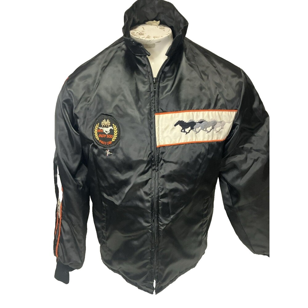 VTG 1979 Horizon Sportswear Black Mustang Jacket L Indy 500 Race Car Men’s